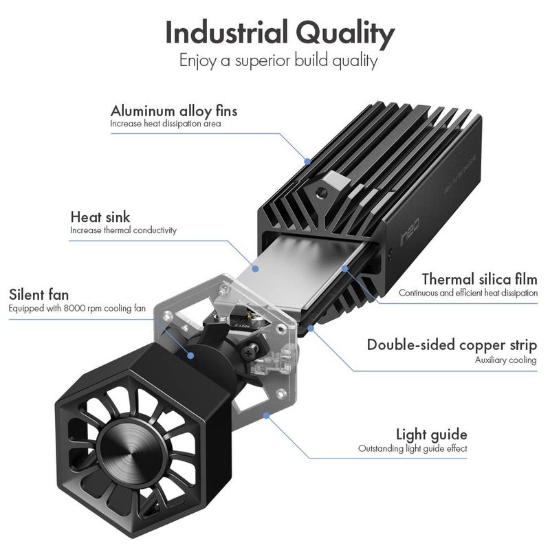 ineo M.2 NVMe (PCIe) SSD Enclosure Built-in Cooling Fan and Write Protection Switch [C2605-NVMe] - Image 3
